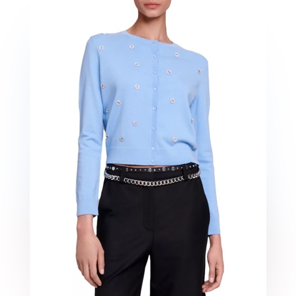 Maje Sweaters - Maje Myperla Embellished Cardigan - Size 3